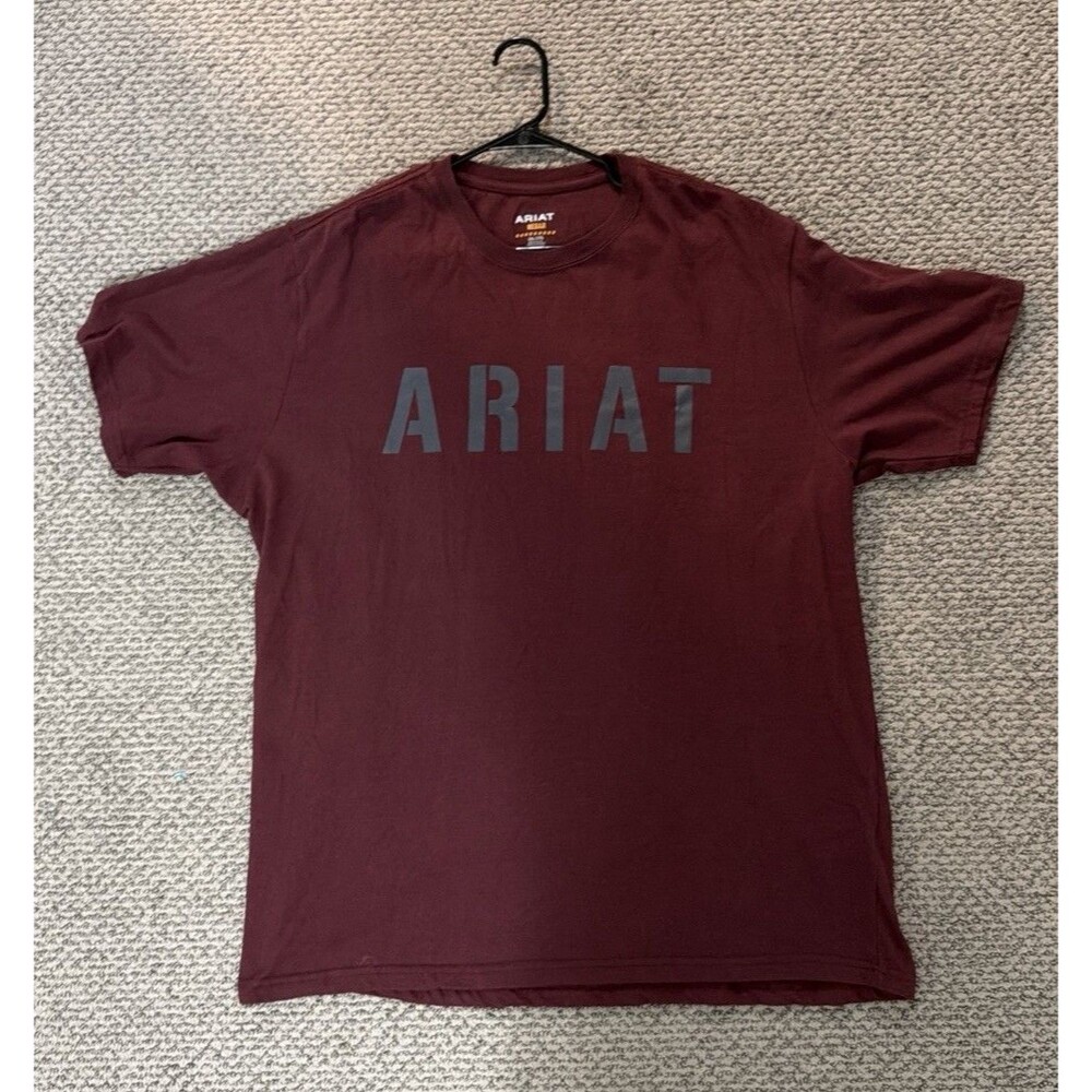 Ariat Rebar Mens Strong Block Short Sleeve Work Tee Size 2XL Maroon